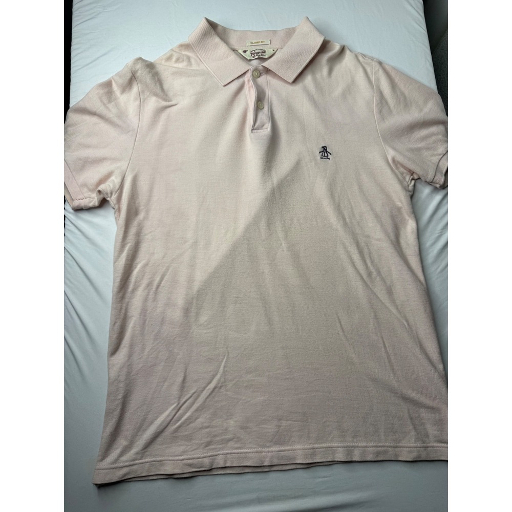 Original Penguin Mens Classic Fit Pique Polo Shirt Pink Size M Embroidered Logo